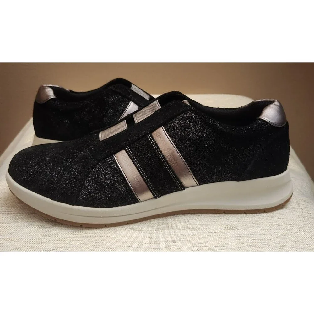 Revere Bruges Sneakers Midnight Slip On Size 12 Black Shimmer Suede Leather
